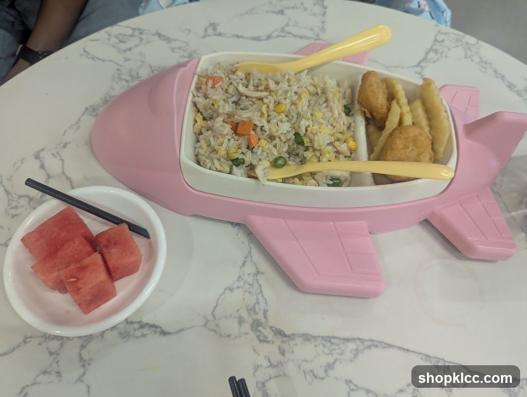 Airplane-shaped plate with food