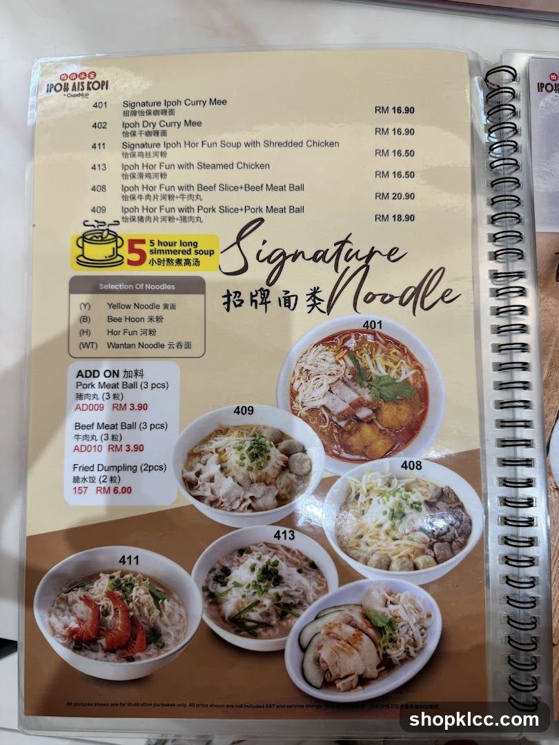 Ipoh Ais Kopi Menu
