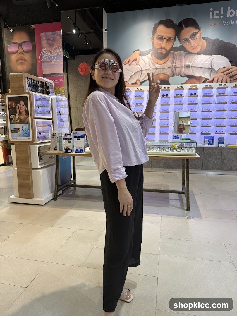 Woman trying on glasses