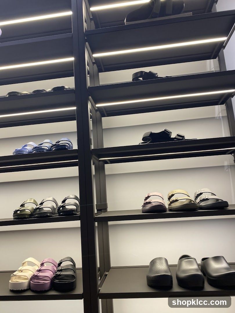 Sandals and Clogs on Display Shelves