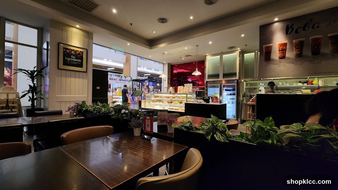 Cafe Interior with Desserts and Boba Teas