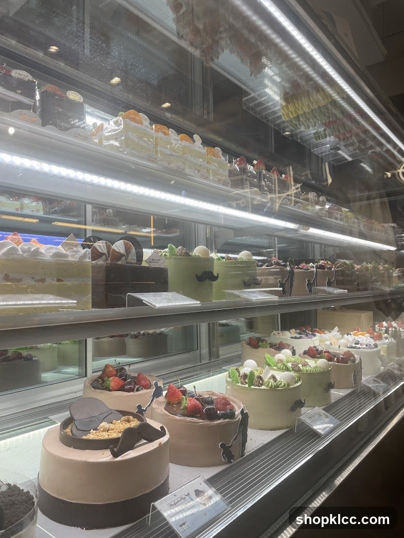 Cakes in a display case