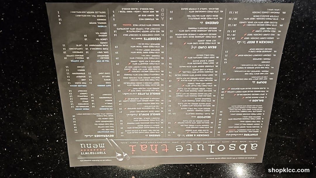 Absolute Thai Menu