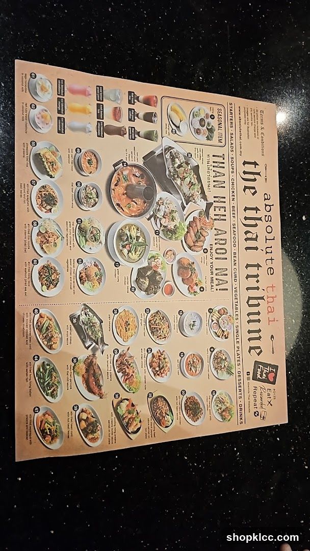 Absolute Thai Tribune Menu