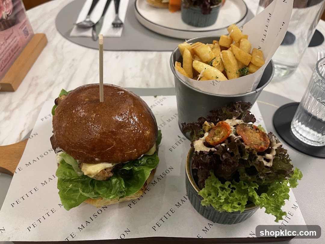 Burger, Fries, and Salad