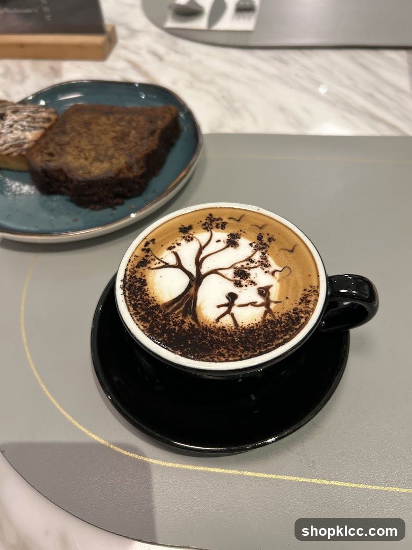 Latte art with cake