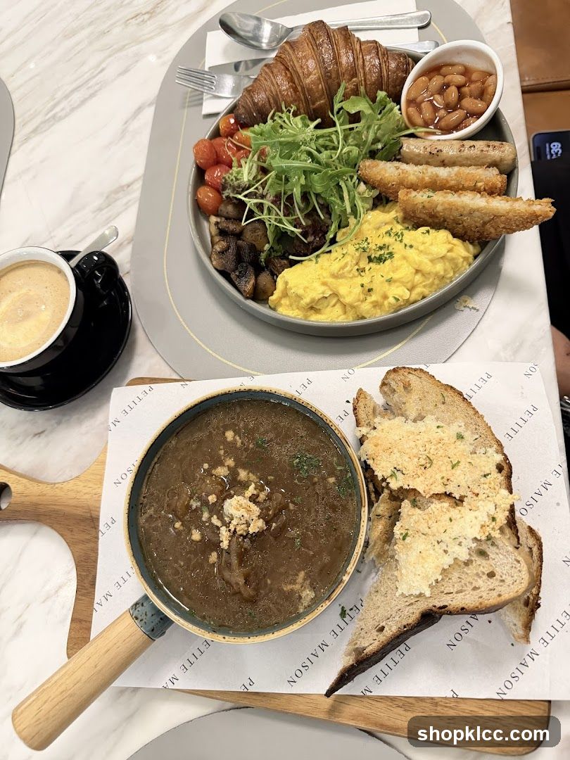 Breakfast Platter and Onion Soup