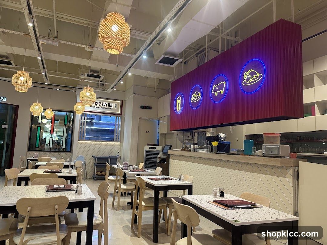 Restaurant Interior with Neon Signs
