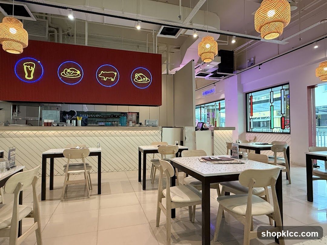 Restaurant Interior with Neon Signs