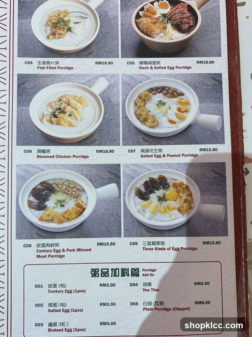 Porridge Menu
