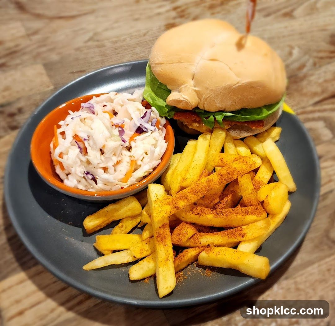 Burger with Fries and Coleslaw