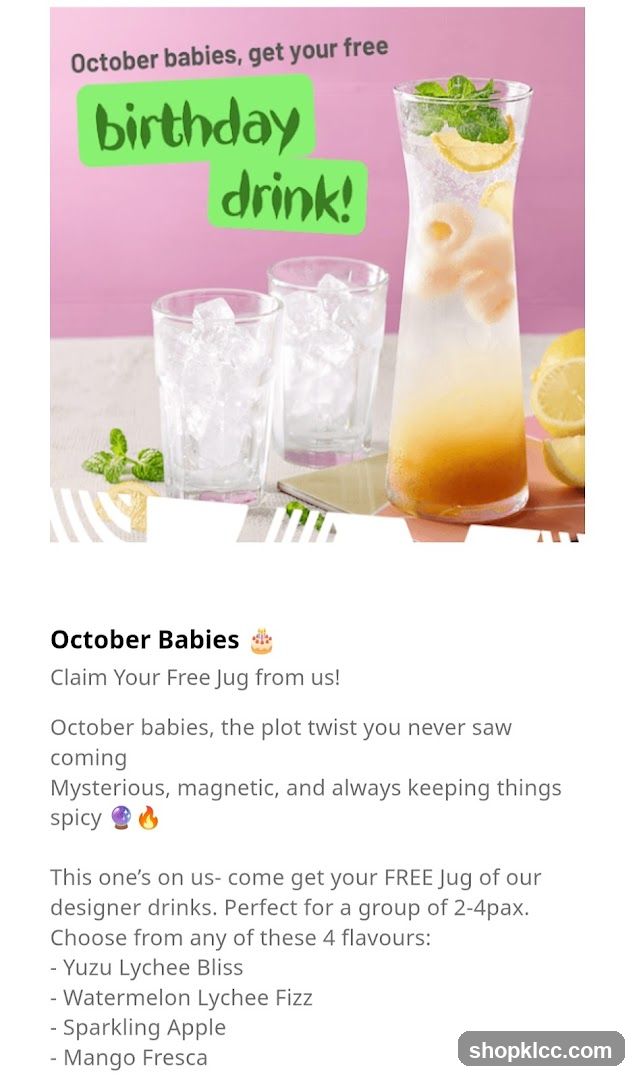 October Babies Birthday Drink Promotion