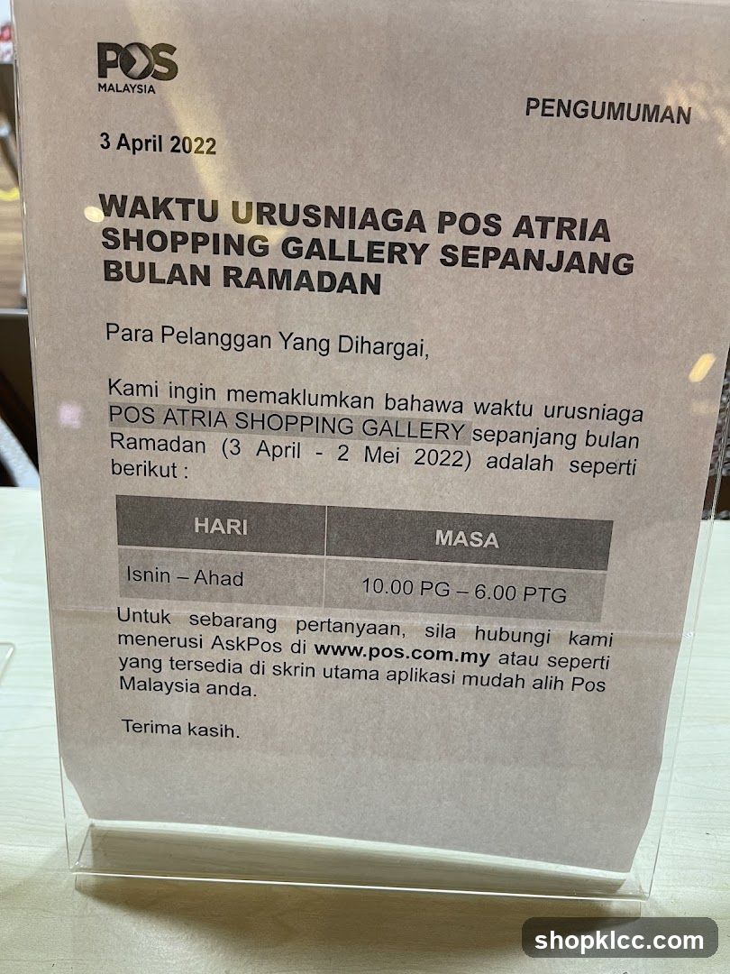 POS Malaysia Ramadan Opening Hours Announcement