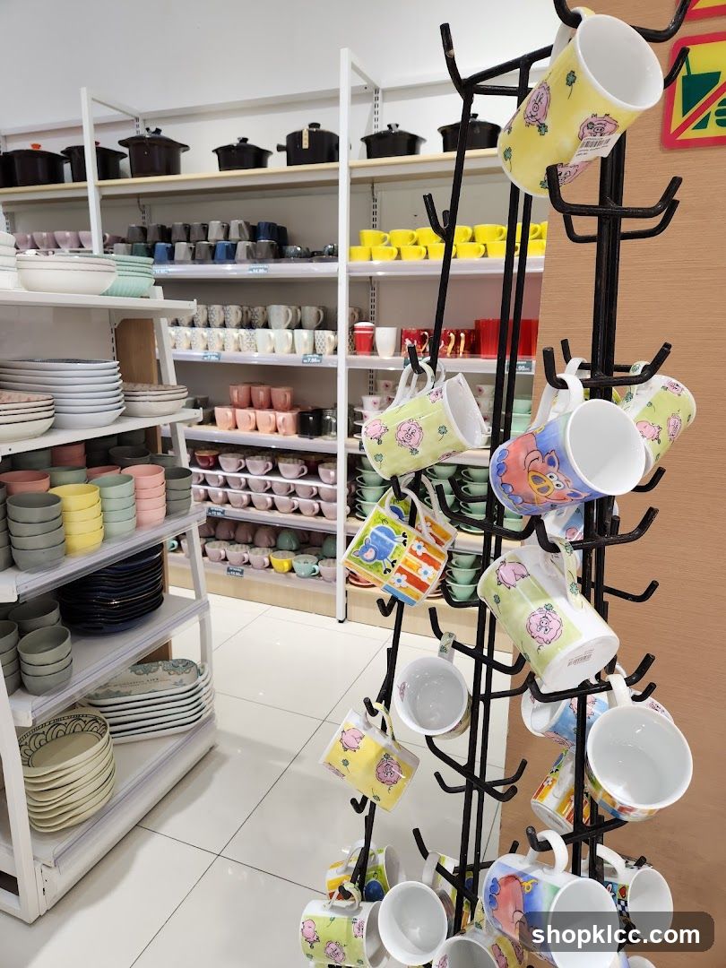 Mugs and kitchenware display