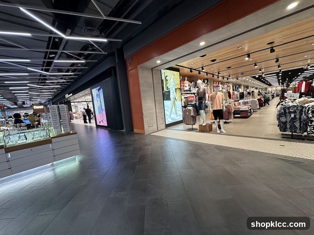 Clothing store interior with mannequins and displays