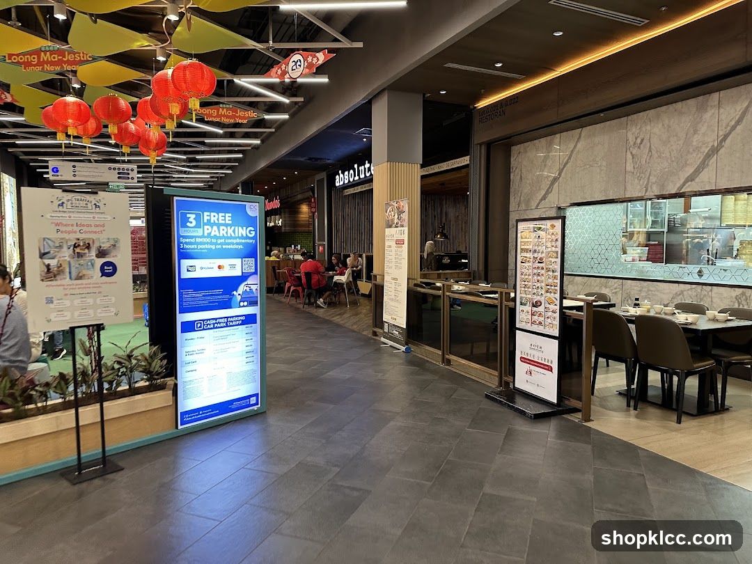 Mall Interior with Dining Area and Promotions