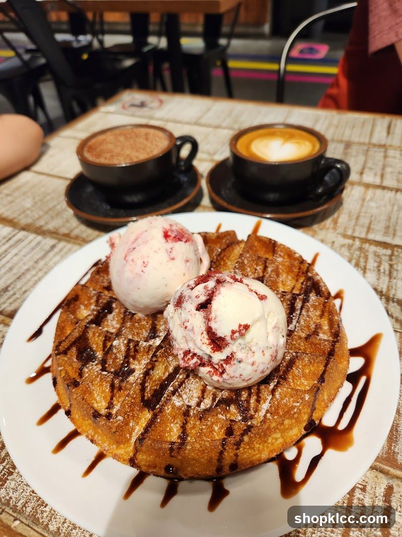 Waffle with Ice Cream and Coffee