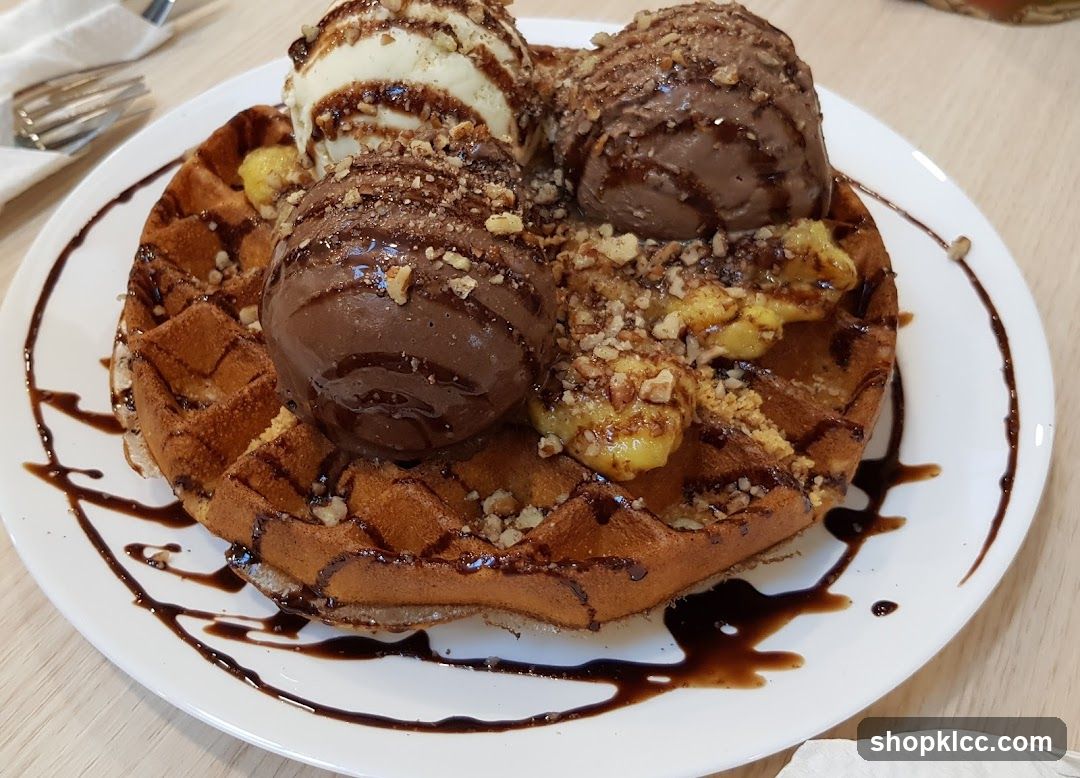 Waffle with Ice Cream and Bananas