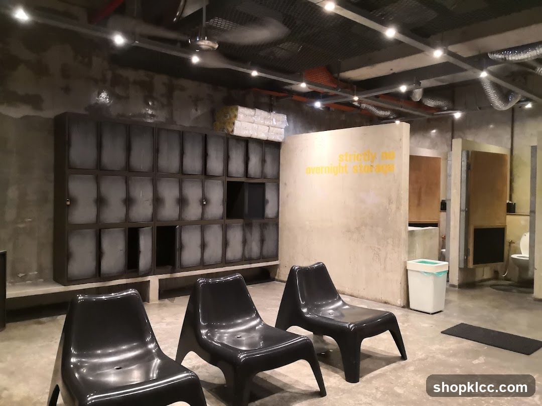 Storage Lockers and Seating Area