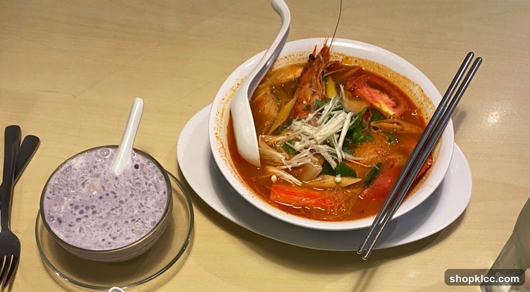 Thai Tom Yum Soup and Purple Dessert