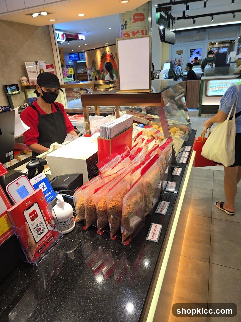 Food stall counter with packaged snacks