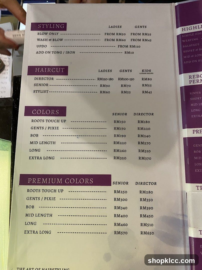 Hair Styling Menu