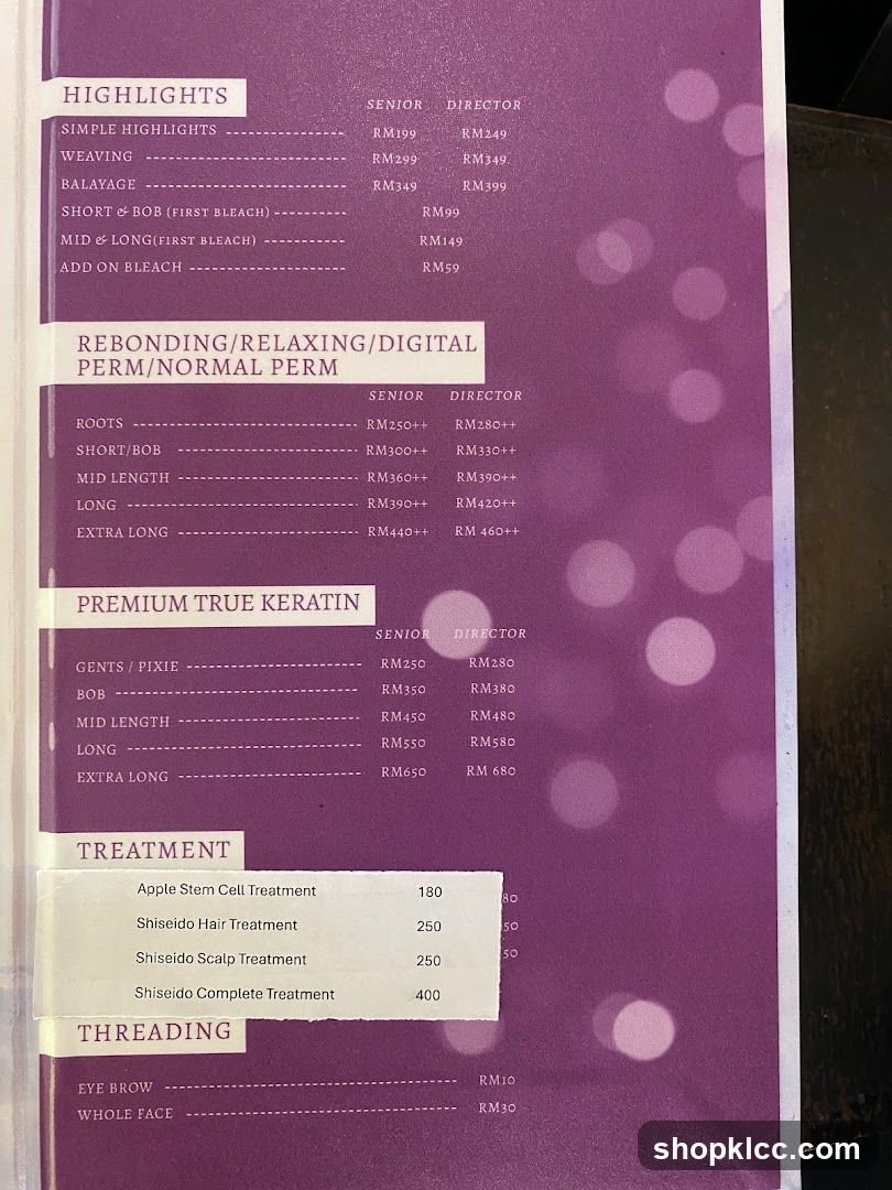 Hair Salon Menu