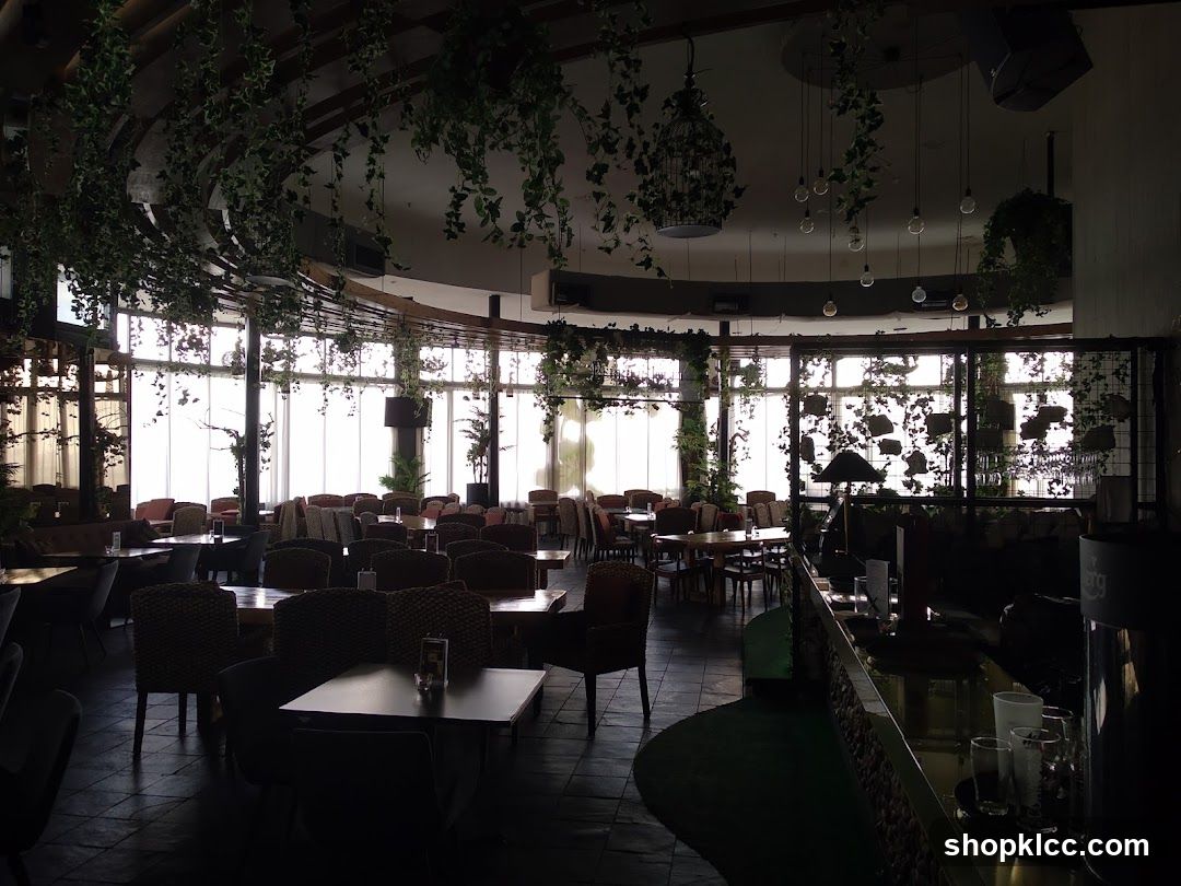 Interior of a plant-filled restaurant or cafe