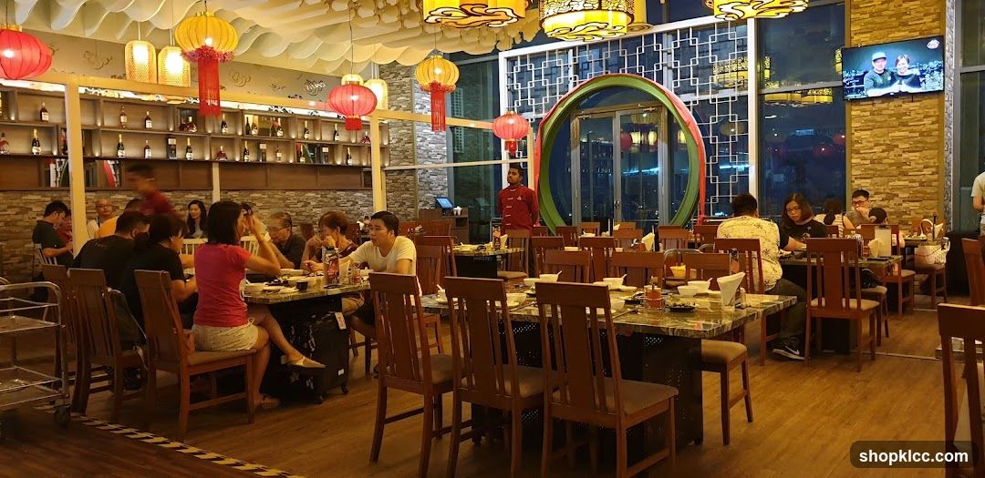 Restaurant Interior with Diners and Decorative Lighting