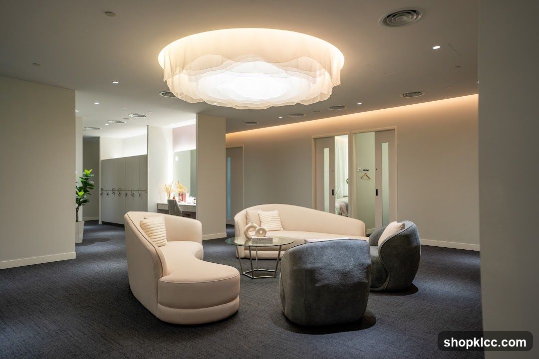 Modern Waiting Area with Sofas and Lockers