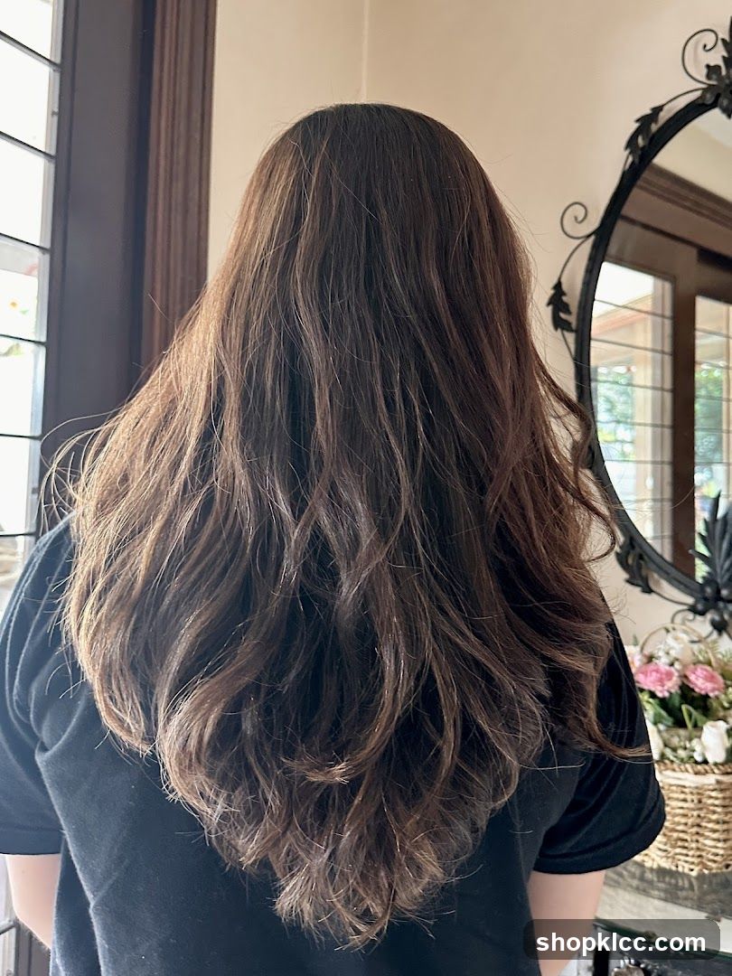 Woman's long wavy brown hair