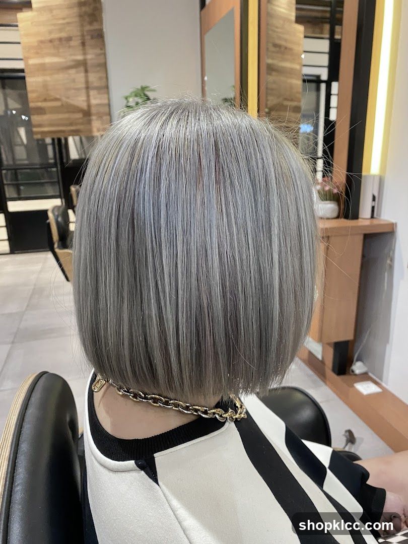 Woman with silver bob haircut