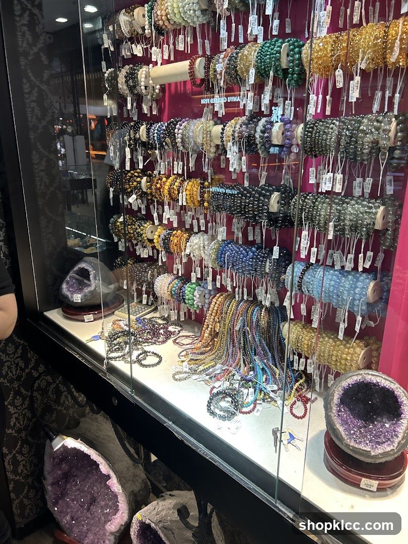 Display of Gemstone Bracelets and Geodes
