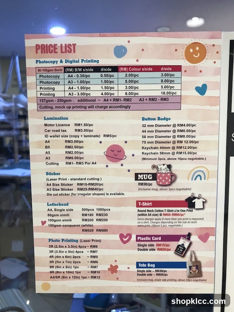 Price List - Photography & Digital Printing Services