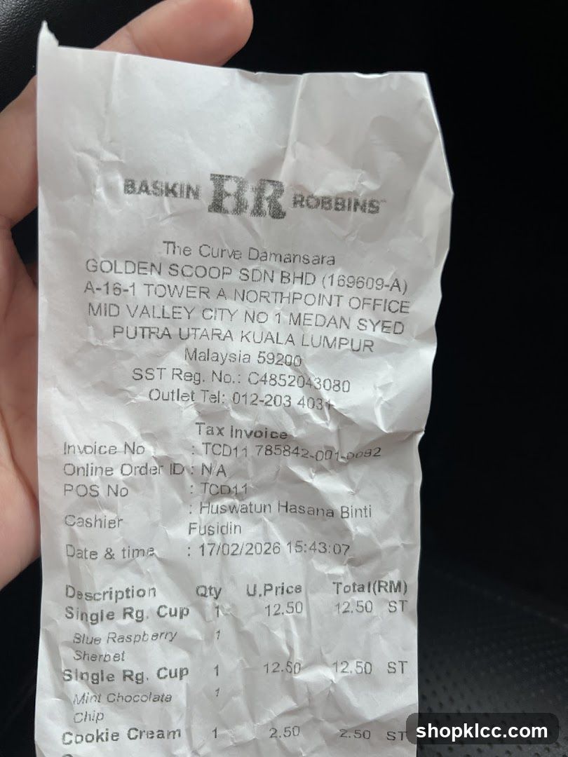Baskin Robbins Receipt
