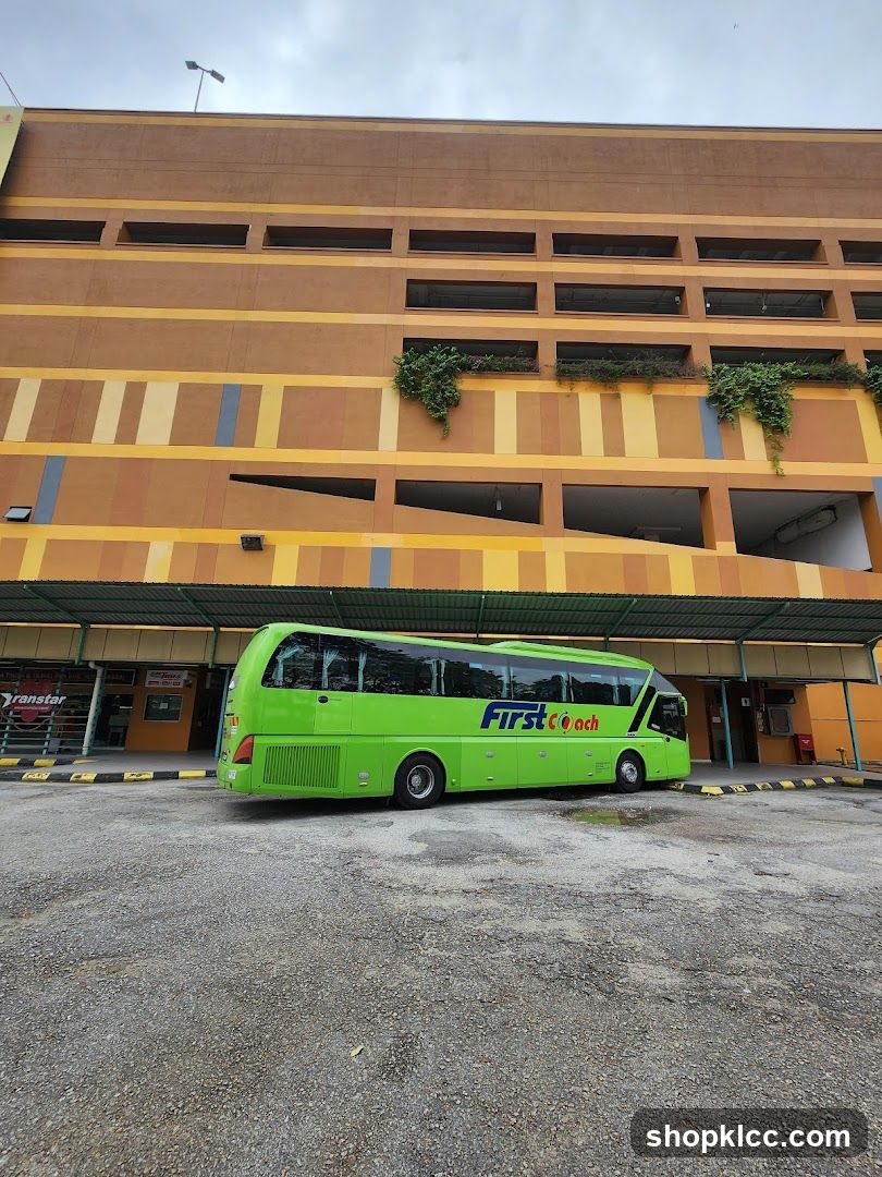 Green Bus in Parking Area