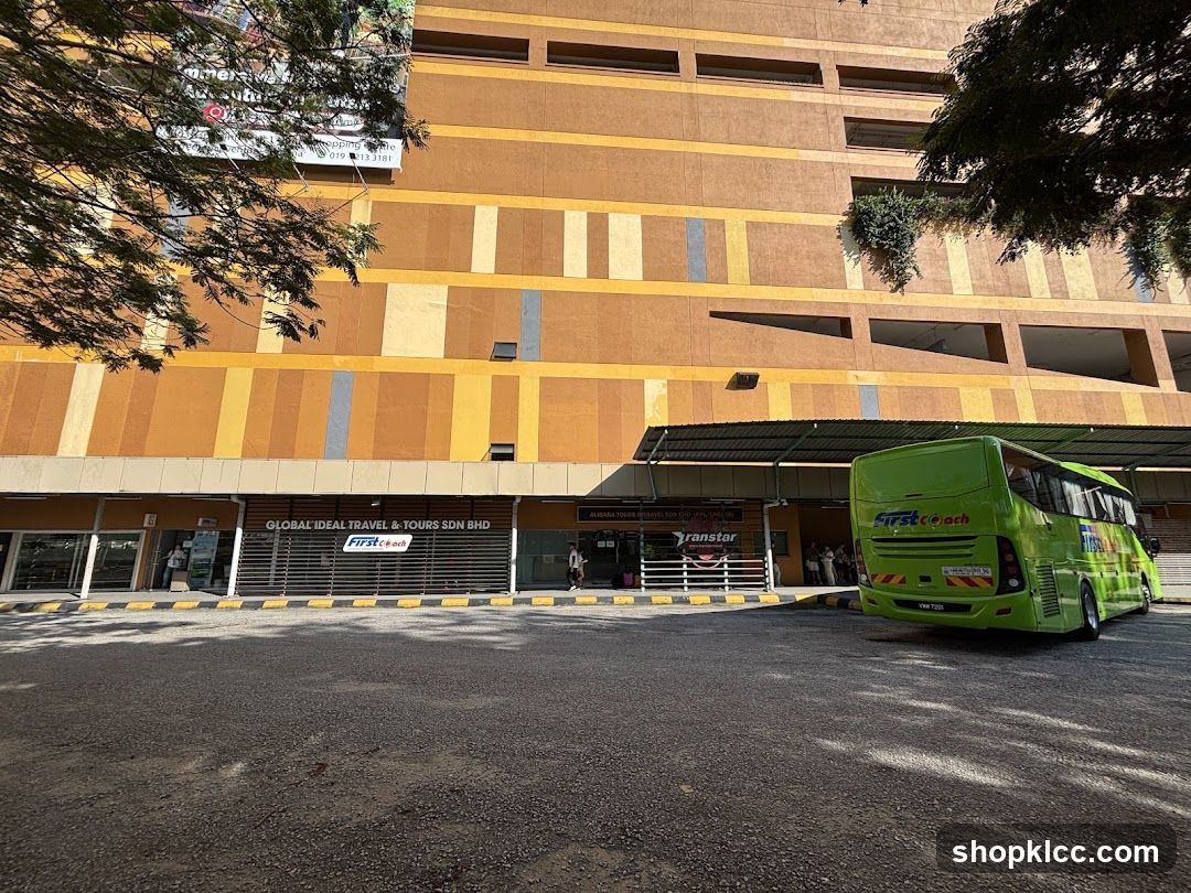 Bus and building exterior