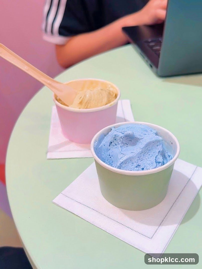 Two cups of ice cream on a table