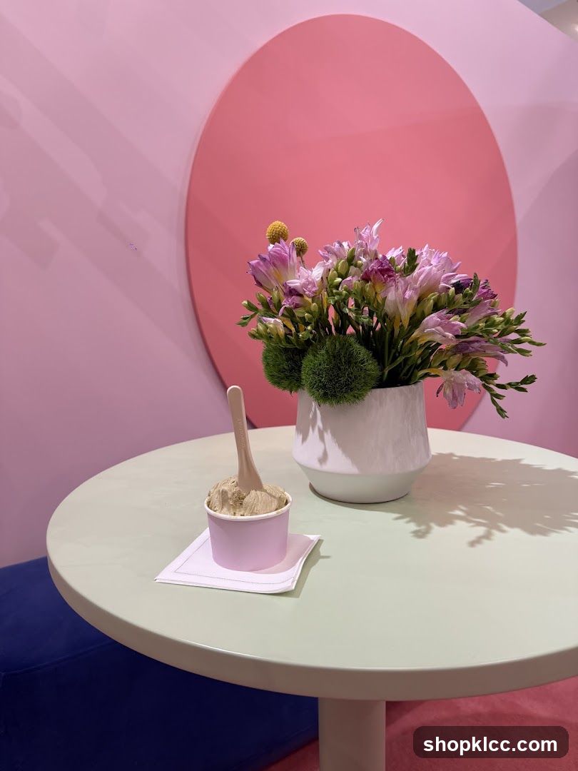 Ice cream and flowers on a table