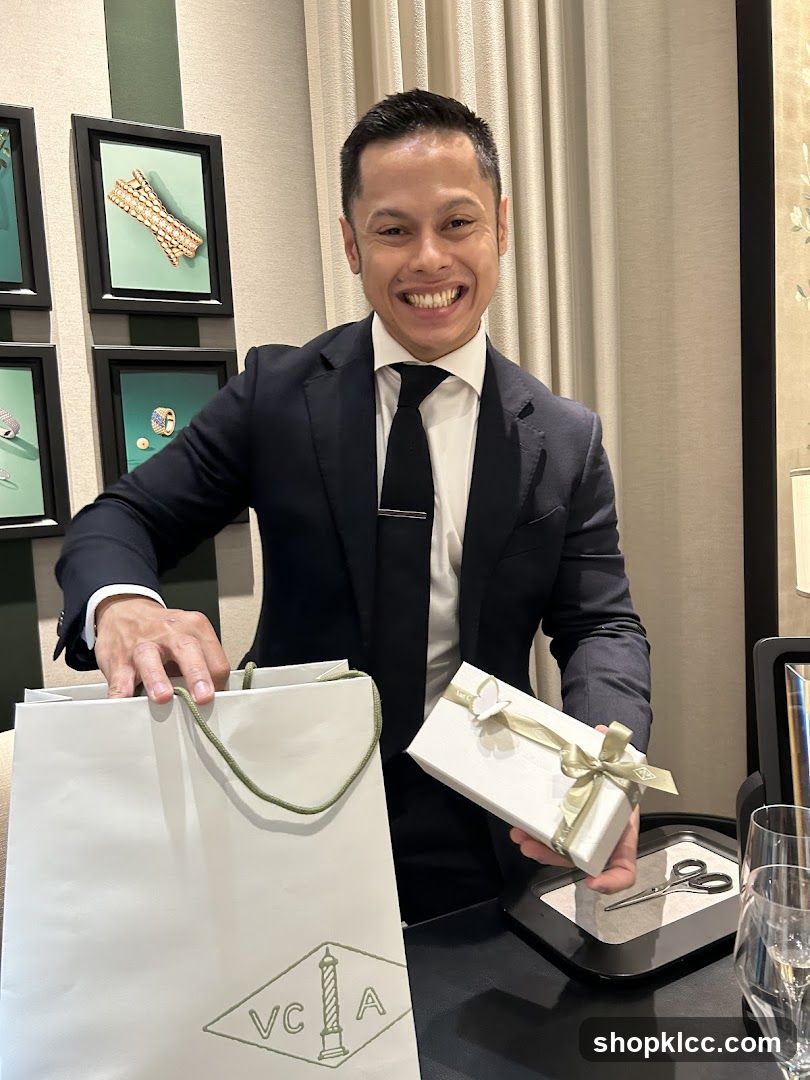 Sales Associate with Gift Bag and Box