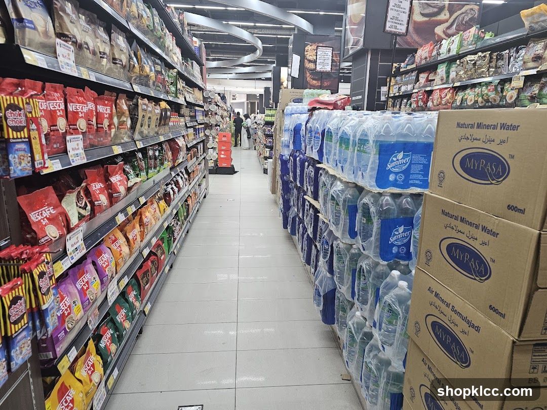 Supermarket Aisle with Beverages and Coffee Products