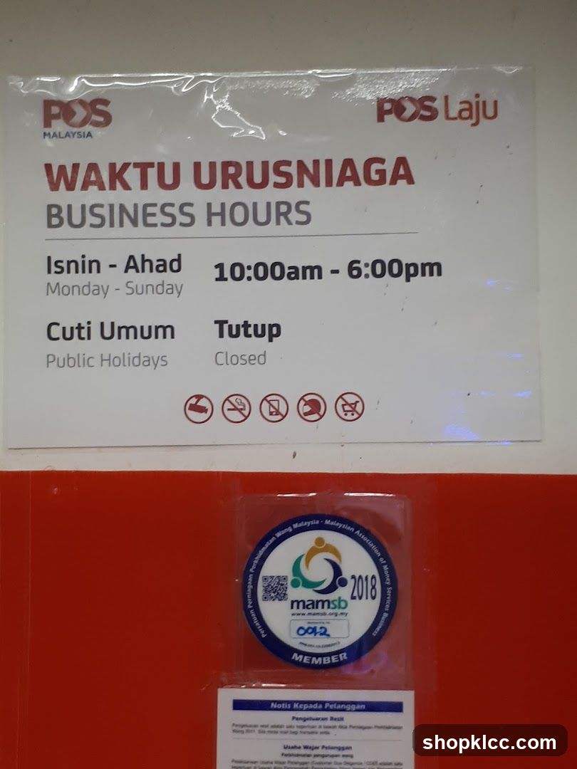 POS Malaysia Business Hours Sign