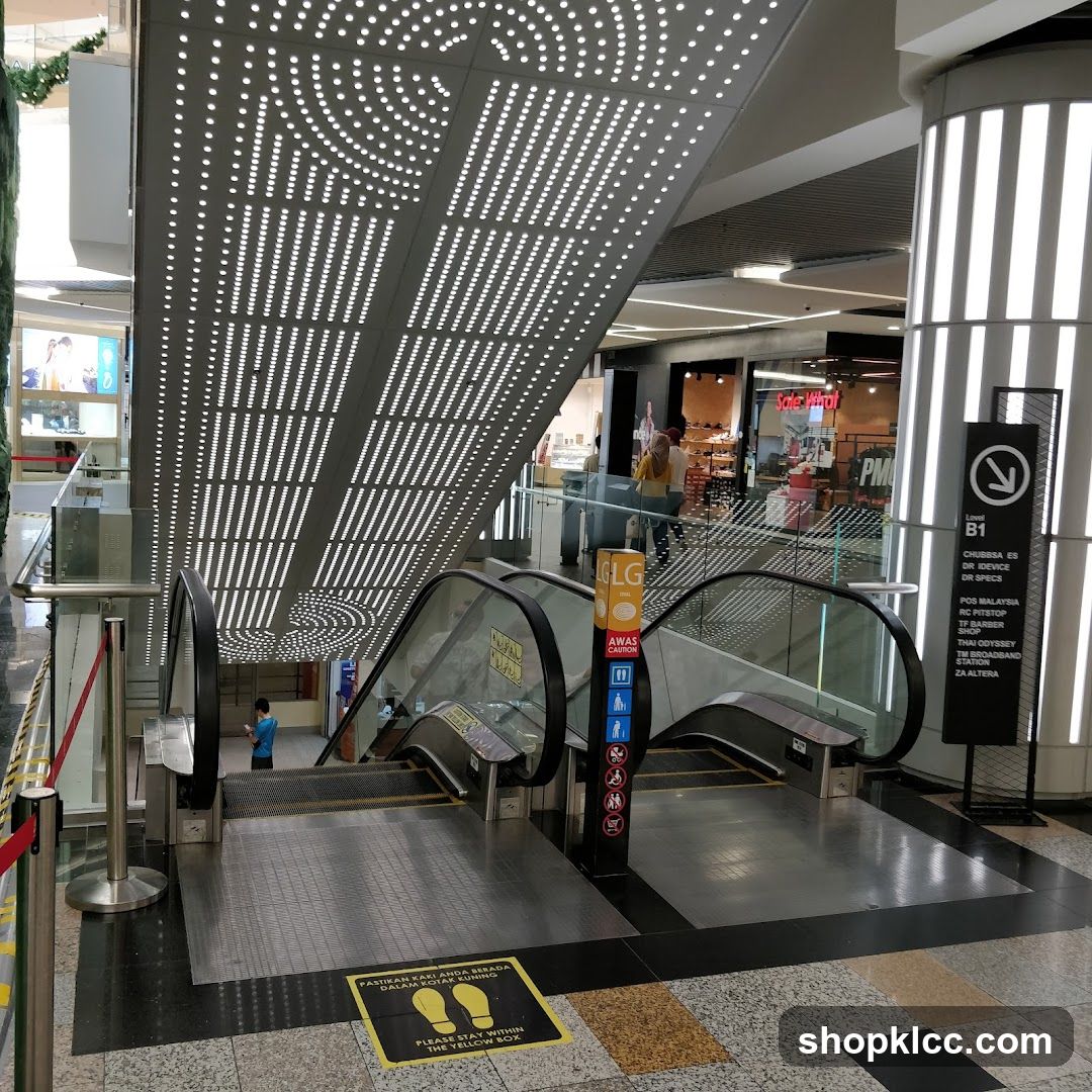 Mall Interior with Escalator and Signage