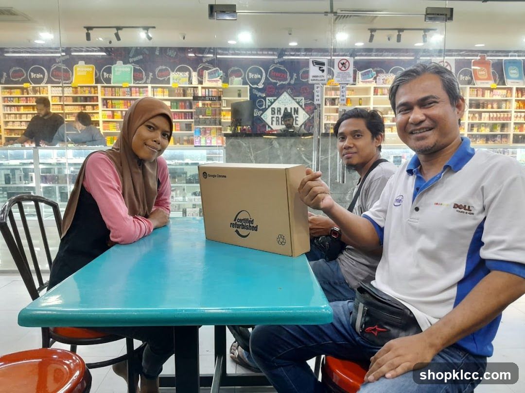 Group with Box in Store Interior