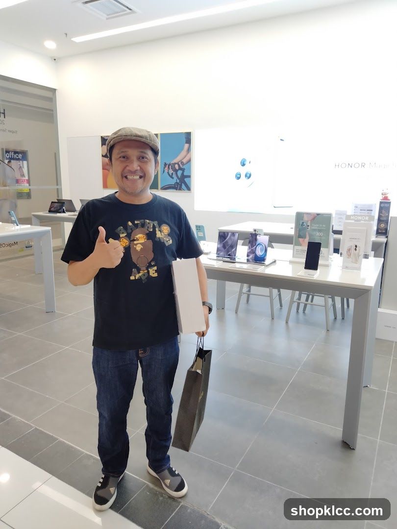 Man in a store with shopping bags