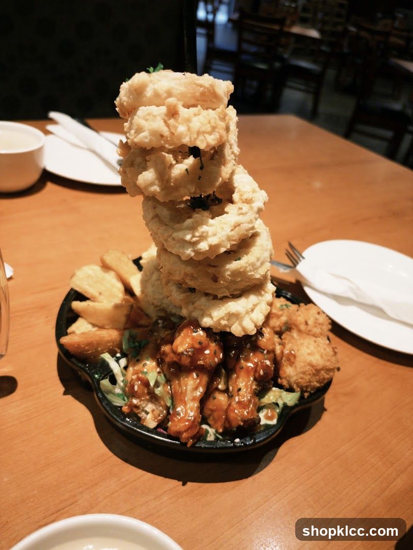 Tower of Onion Rings and Chicken Wings