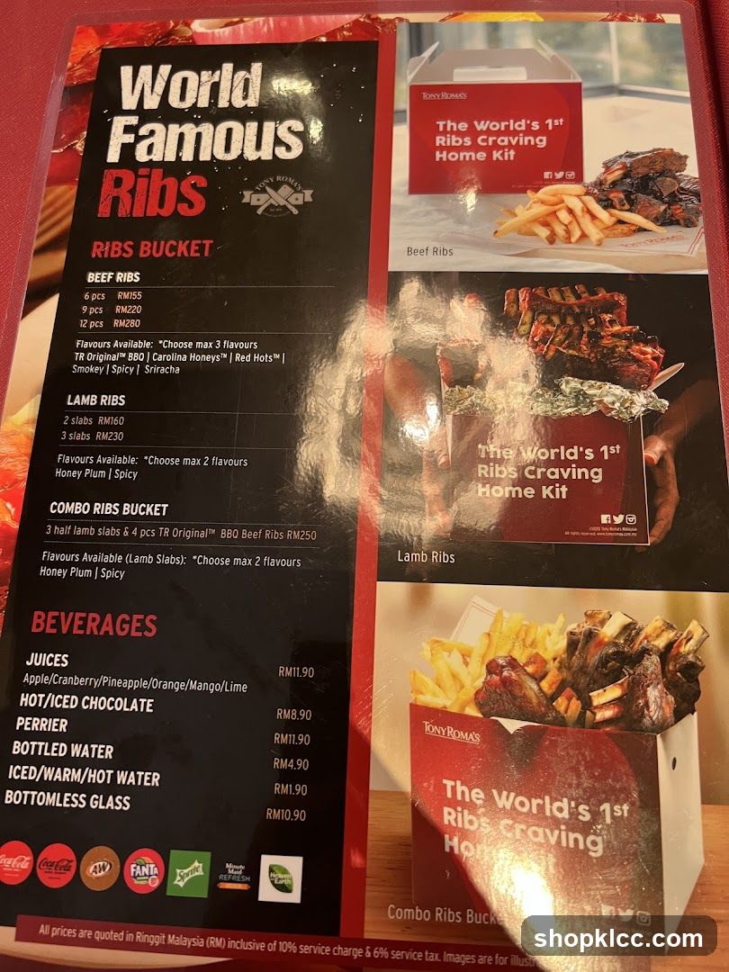 Tony Roma's Ribs Menu