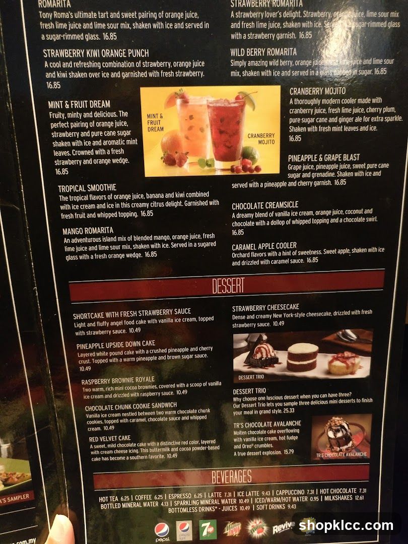 Tony Roma's Menu