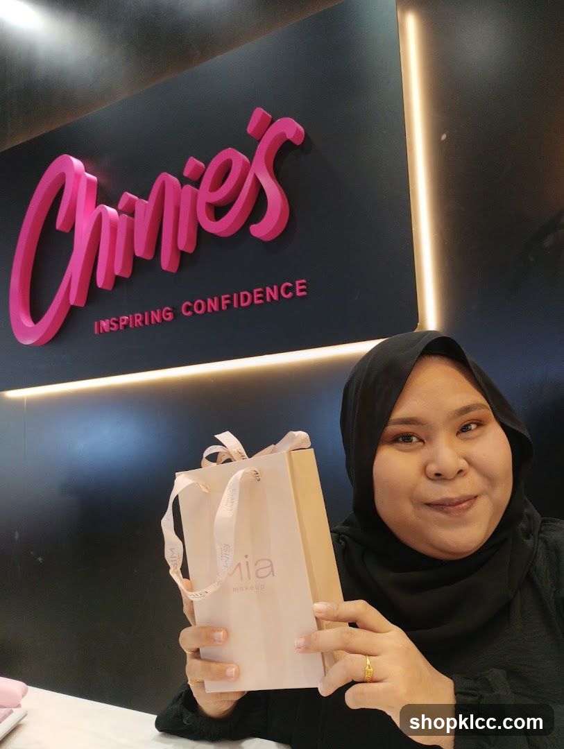 Woman holding a shopping bag with makeup