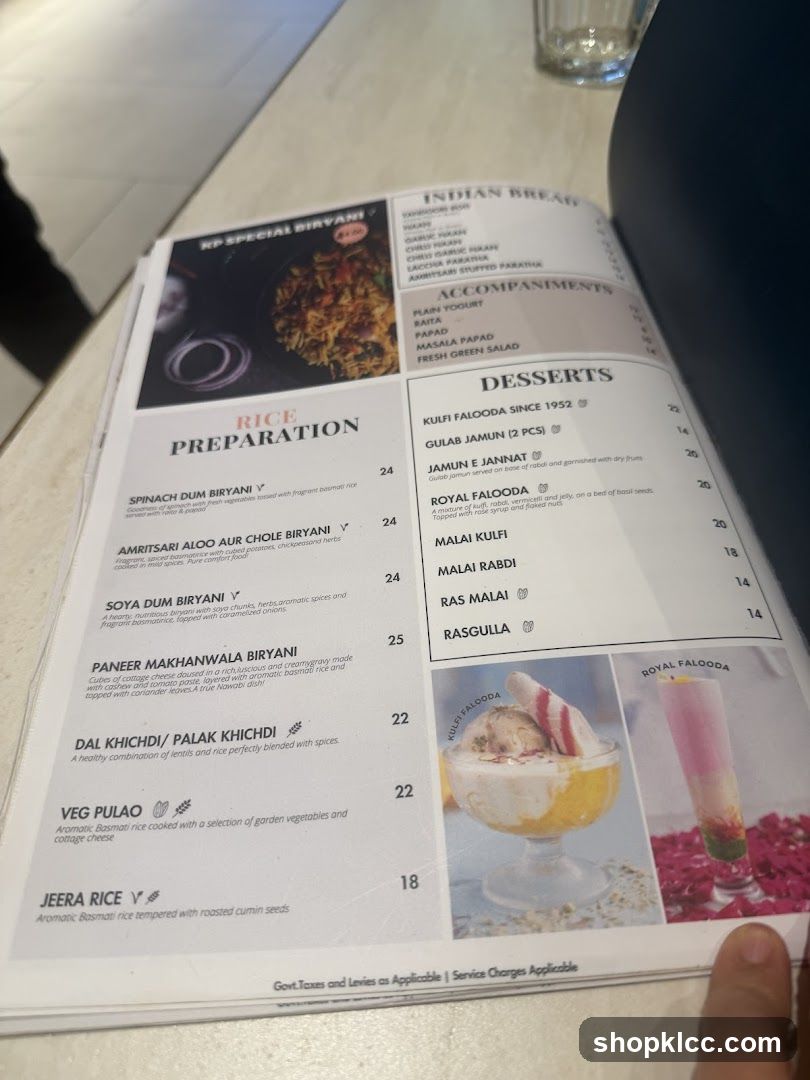 Indian Bread, Rice Preparation, Accompaniments, and Desserts Menu